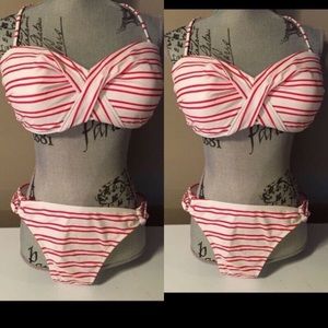 White and red bikini can tie up or can be strapless